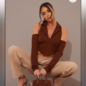 Brown corset sleeve crop top
